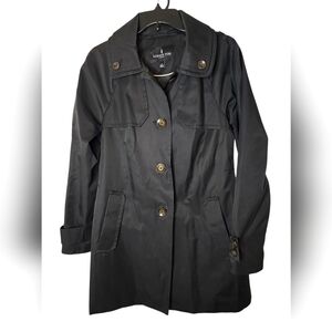 London Fog Black Hooded Rain Coat Size Small